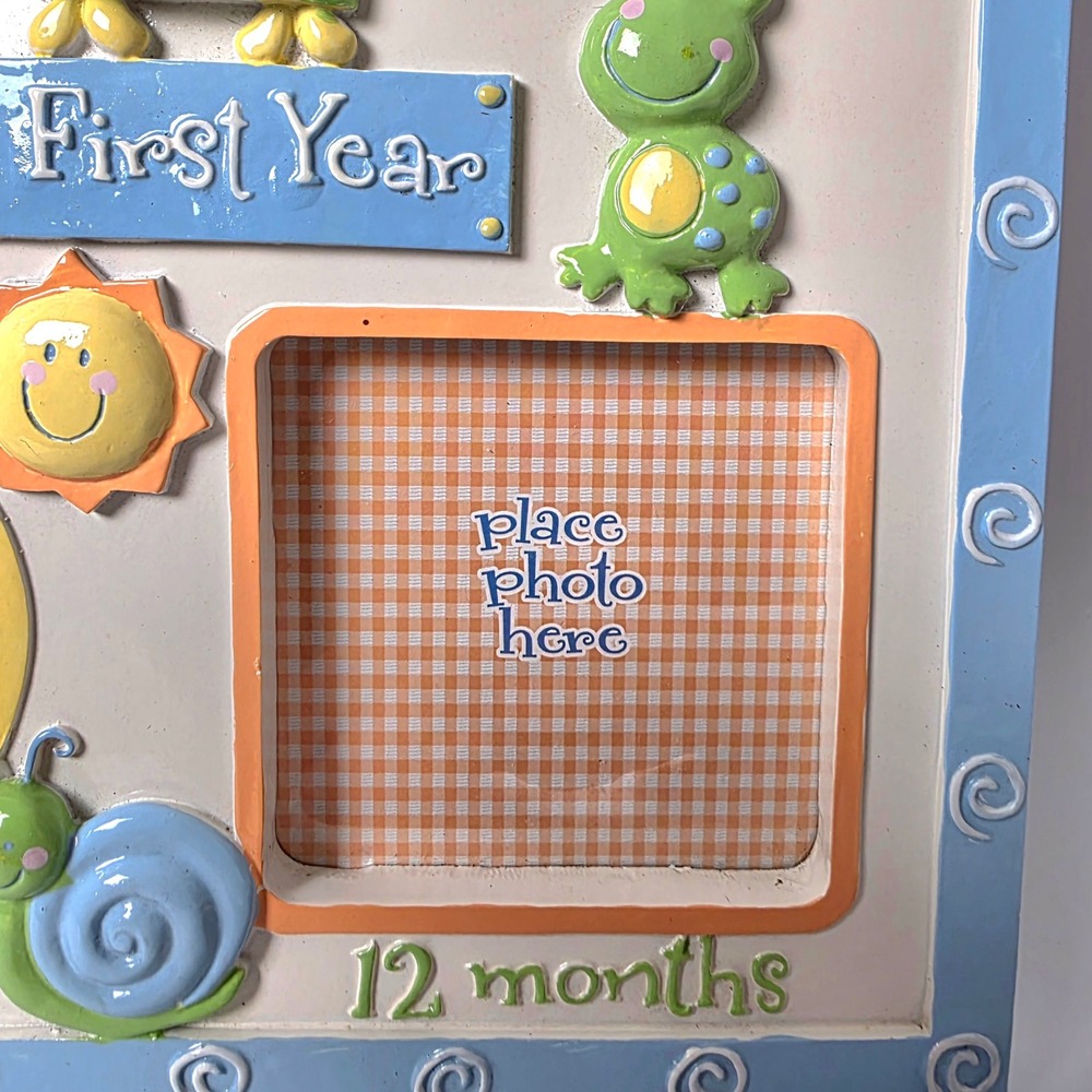My First Year Baby Milestone Photo Frame 4 Openings Insects Turtle Frog Blue - Picture 5 of 8